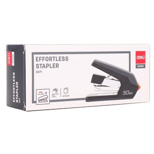 Effortless Stapler 50 sheets24/6 & 26/6 & 24/8 BLACK Metal Half Strip - Deli