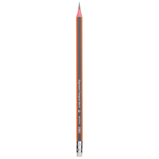 Pencils - HB (12pc) Orange/Black Triangular with Eraser Tip  - Deli