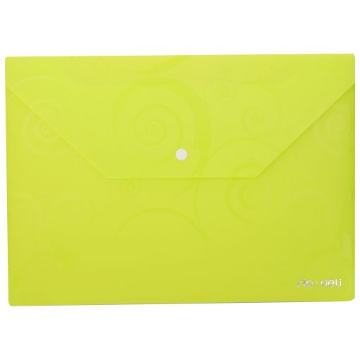 Carry Folder - A4 Transparent Deco with press stud (180 micron) Assorted colours - Deli