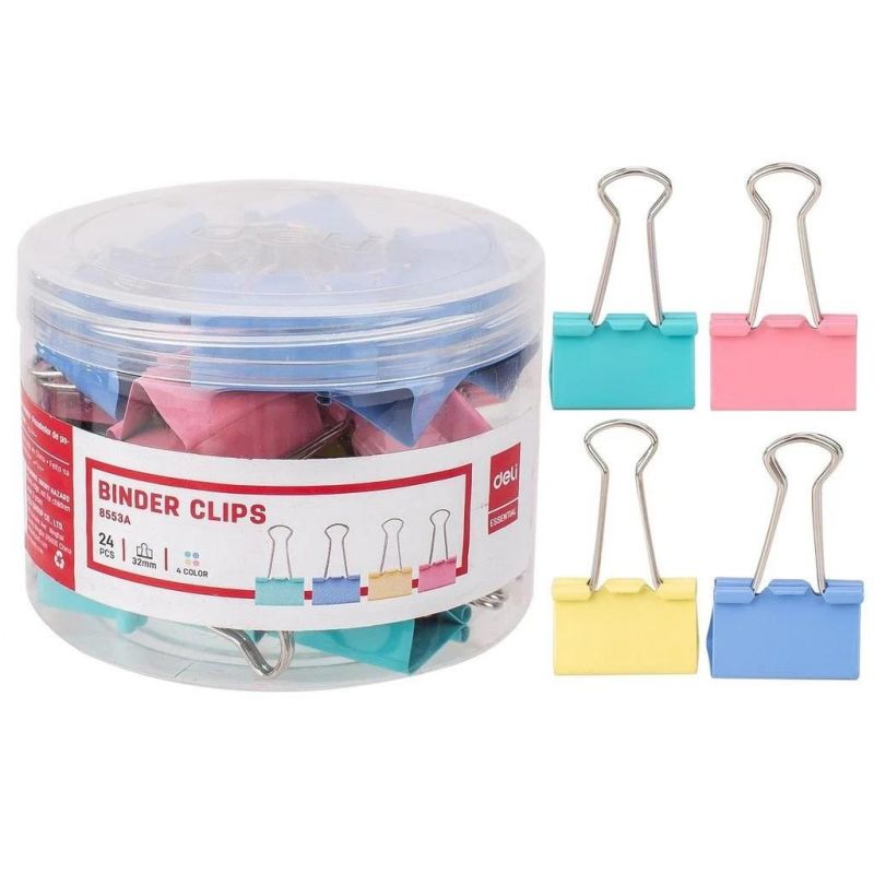 Foldback Binder Clips - 32mm (24pc) in Tub - Pastel Colours - Deli