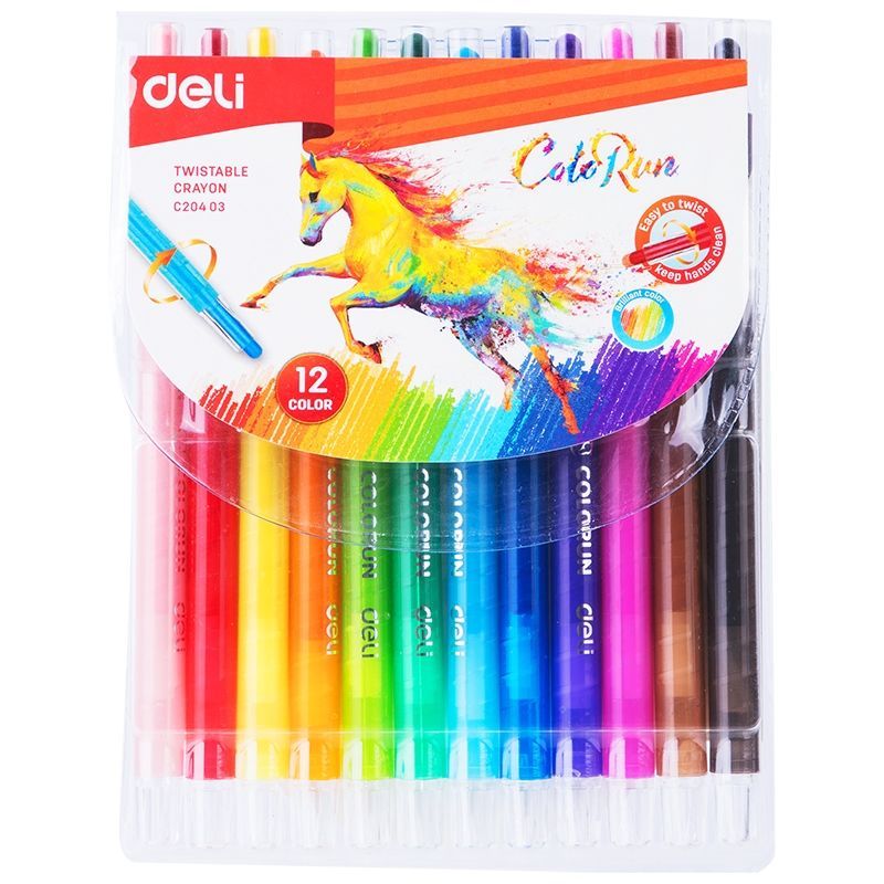 Twister Crayons - Non Toxic Crayon ColoRun (12 colours) Retractable - Deli