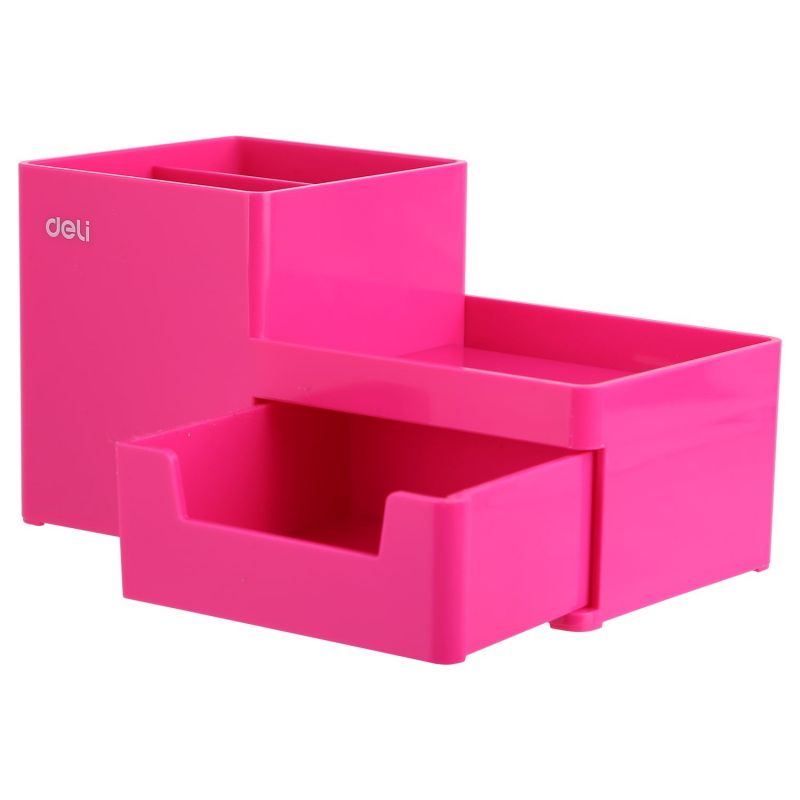 Desk Organizer - 1 Drawer 3 Compartment - Red - Deli