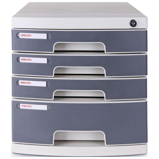 File Cabinet Front Lock - 4 Drawers 395x302x325mm Light Grey - Deli