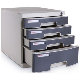 File Cabinet Front Lock - 4 Drawers 395x302x325mm Light Grey - Deli