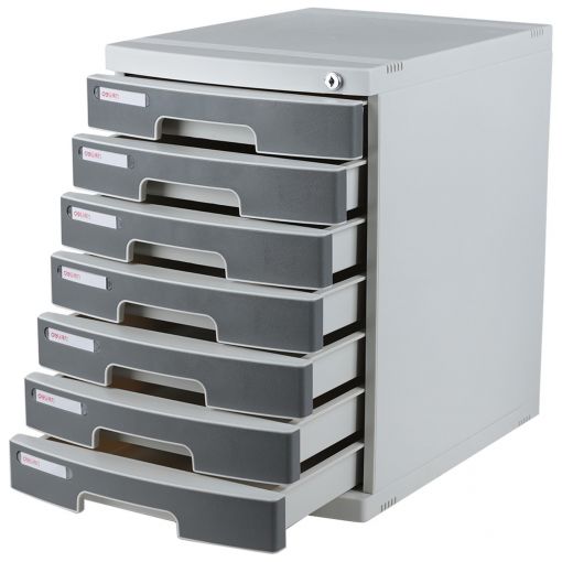 File Cabinet Front Lock 7 Drawers 395x302x432mm Light Grey  - Deli