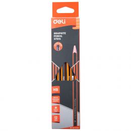 Pencils - HB (1pc) Orange/Black Triangular with Eraser Tip  - Deli