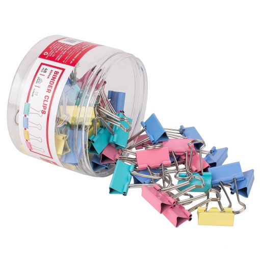 Foldback Binder Clips - 25mm (48pc) in Tub - Pastel Colours - Deli