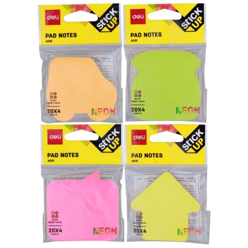 Sticky Notes - Shapes 76x76mm (80 Sheets) Neon - Assorted - Deli