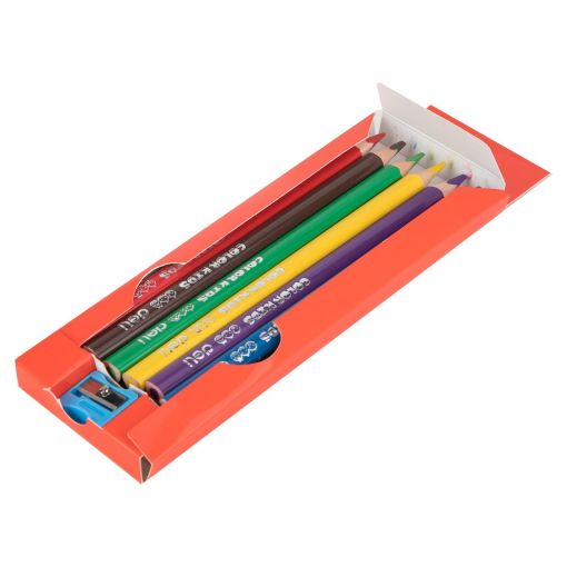 Colour Pencils - 5mm lead (6pc) Jumbo Triangular and Sharpener  - Deli