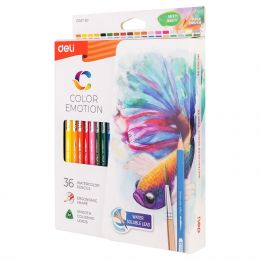 Colour Pencils - 3mm (36pc + Brush) Triangular - Water Colored - Deli