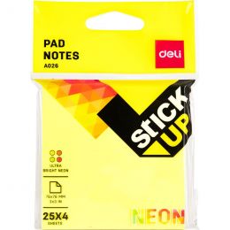 Pad Notes 76x76mm 4x25 Sheets Asst Colours Bag - Deli