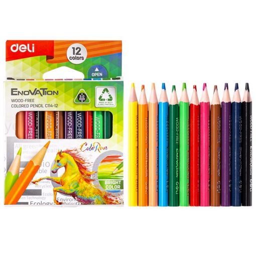 Colour Pencils - Triangular 3mm lead (12pc) Half Length - Enovation - Deli