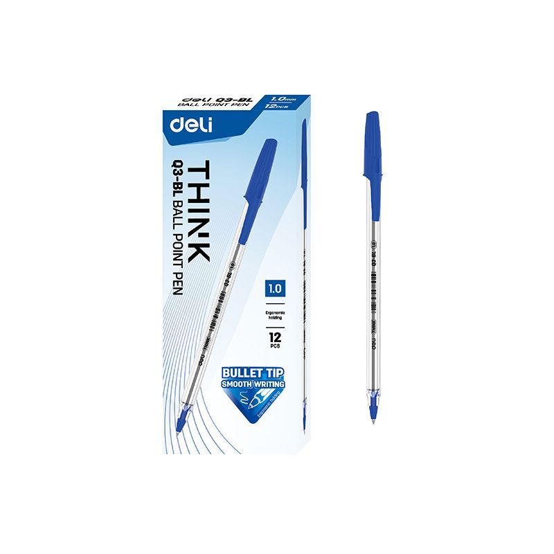 Pen - Ballpoint - Blue - Tip 1.0mm (12pc) - Deli