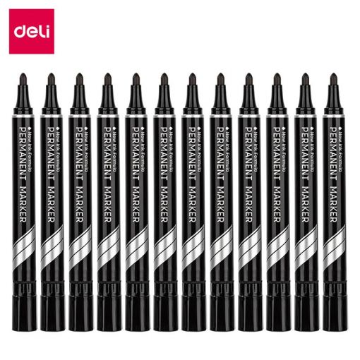 Permanent Marker - Bullet Tip 1.5mm (12pc) - Black - Deli