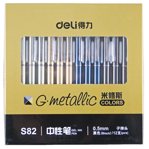 Pen - Gel - Black - Tip 0.5mm (12pc) in Metallic Barrel - Deli