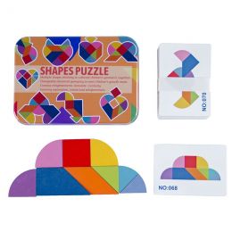Tangram Wood - Shapes Puzzle - Small Heart with Cards (50pc) in Tin