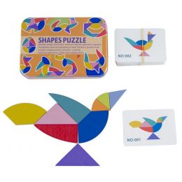 Tangram Wood - Shapes Puzzle - Small Oval with Cards (50pc) in Tin
