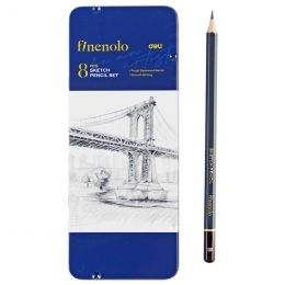 Pencils -  Sketching Finenolo (8pc) with Metal Case 2H H HB B 2B 4B 6B 8B  - Deli