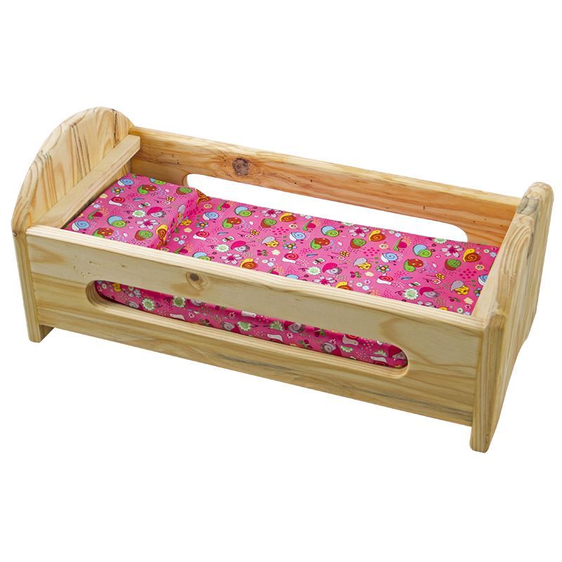 Wood - Doll Bed / Rocker (pine) with covered Mattress & Pillow