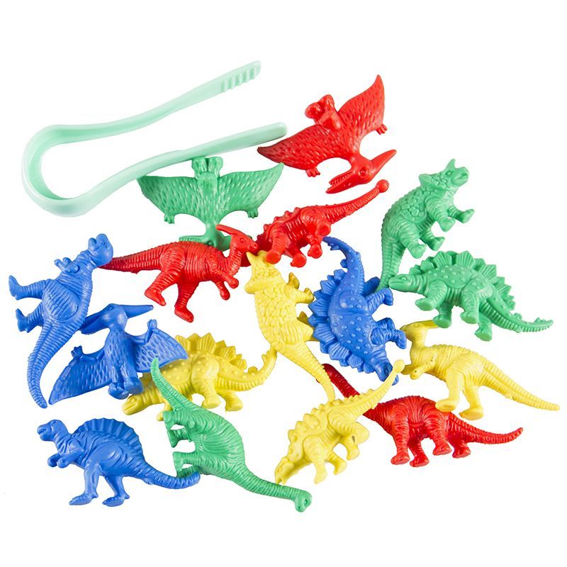 Counters - Dinosaur 16pc (8 Dino's, 4 colours) in Tub with tweezer