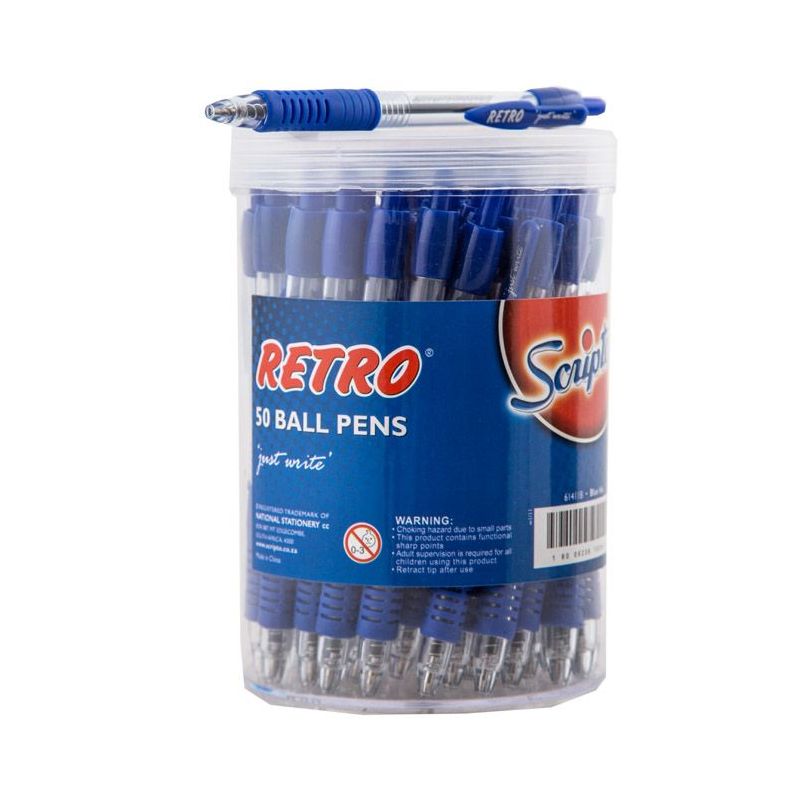 Pen Scripto Retro Ball (50pc in Storage Tub) - Blue