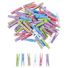 Pegs - Maxi Wood Coloured 60mm (100pc) - Assorted