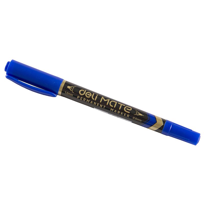 Permanent Marker - Dual Fine Tip 0.5mm & 1.0mm (1pc) - Blue - Deli