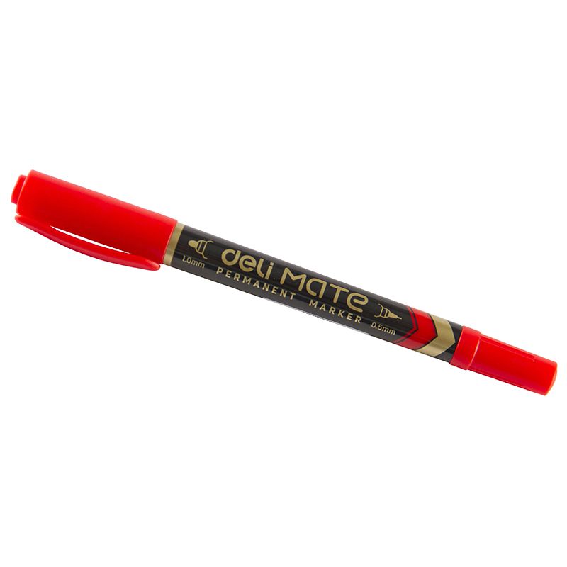 Permanent Marker - Dual Fine Tip 0.5mm & 1.0mm (1pc) - Red - Deli