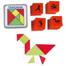 Tangram Wood - Shapes Puzzle - Small Square with Cards (25pc) in Tin