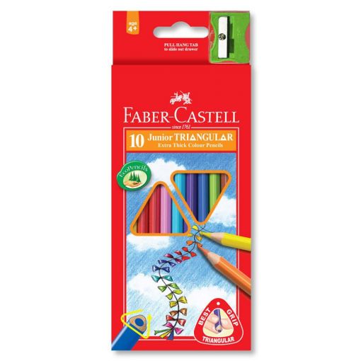 Colour Pencils - Triangular 10mm (10pc) 3.8mm core & Sharpener -  FaberCastell