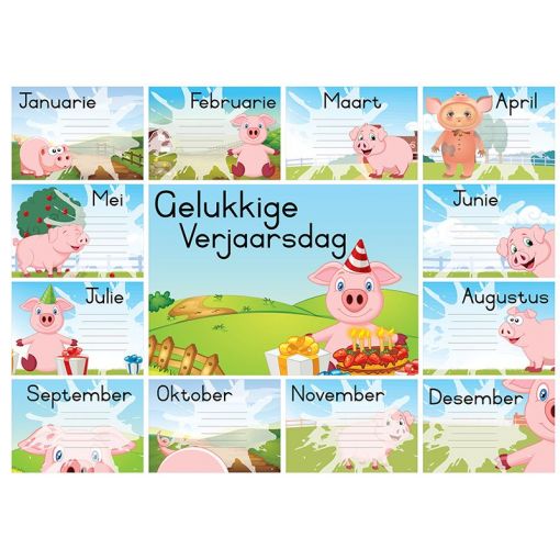 Verjaarsdagkaarte - A4 - Vark (13pc)