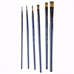Brushes - Paint Brush Finenolo Brush Set - Watercolours 6pcs Soft Nylon Aluminium ferrule - Deli