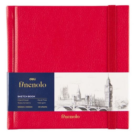 Sketch Book Finenolo - 120x120mm Red Cover Acid Free 160gsm 40 Sheets  - Deli