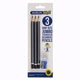 Combo - Triangular Jumbo Pencils (3pc) and Sharpener - Marlin