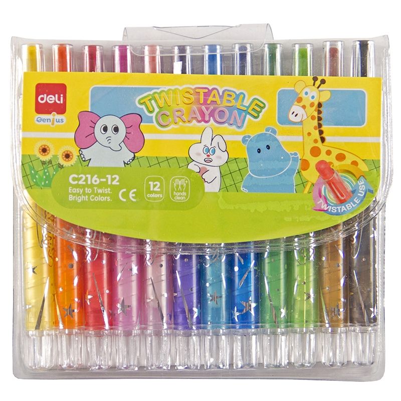 Twister Crayons - Non Toxic Crayon (12 colours) Short Retractable - Deli