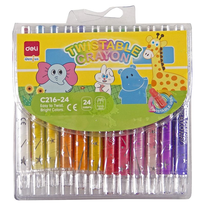 Twister Crayons - Non Toxic Crayon (24 colours) Short Retractable - Deli