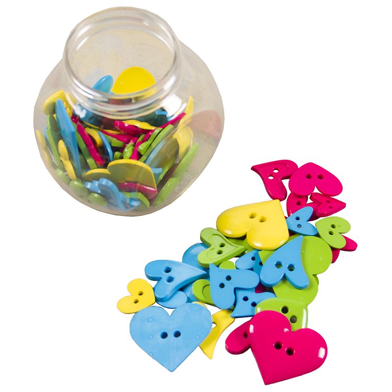 Buttons Plastic in Jar - Bright - Hearts