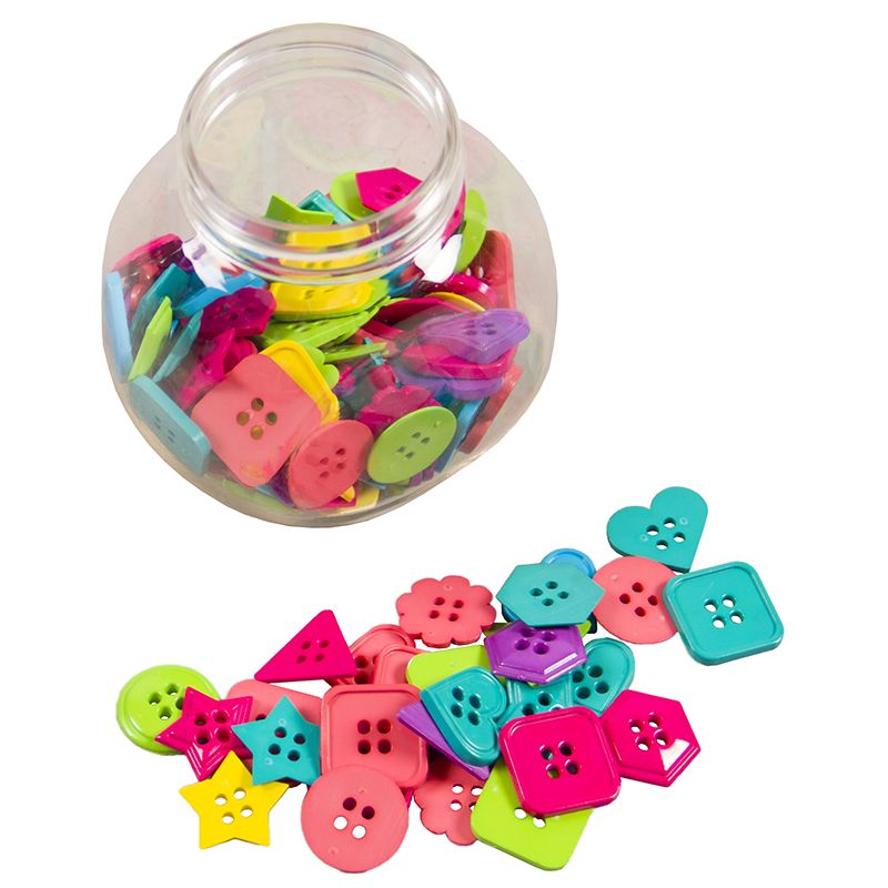 Buttons Plastic in Jar - Bright - Shapes