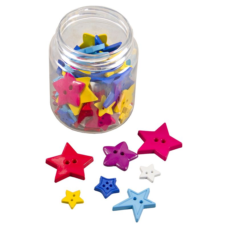 Buttons Plastic in Jar - Bright - Star