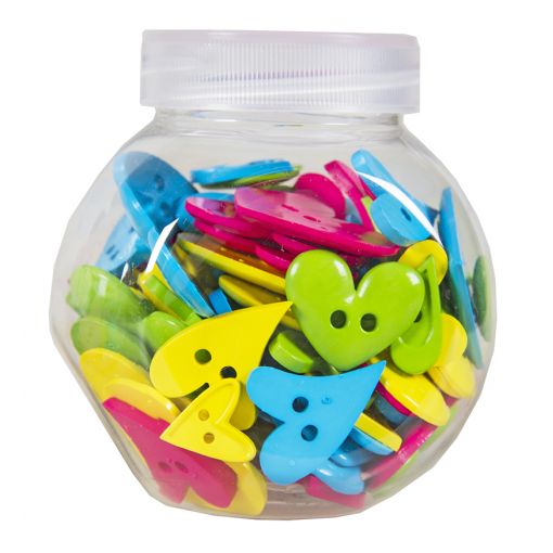 Buttons Plastic in Jar - Bright - Hearts