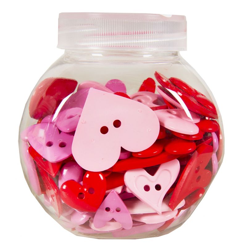 Buttons Plastic in Jar - Pastel - Hearts