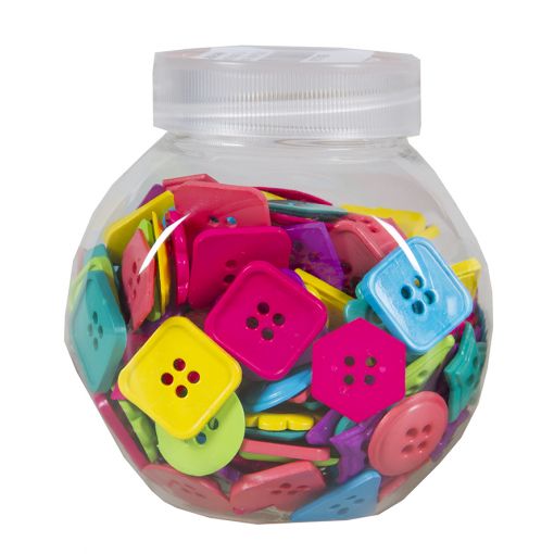 Buttons Plastic in Jar - Bright - Shapes