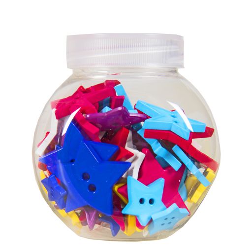 Buttons Plastic in Jar - Bright - Star