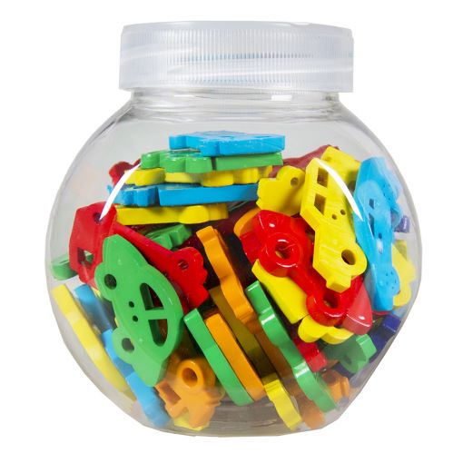 Buttons Plastic in Jar - Bright - Train & Trucks