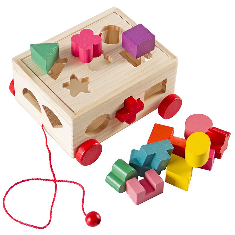 Baby Wooden Pull Wagon with Sorting Blocks