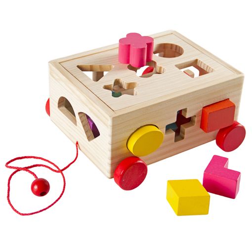 Baby Wooden Pull Wagon with Sorting Blocks