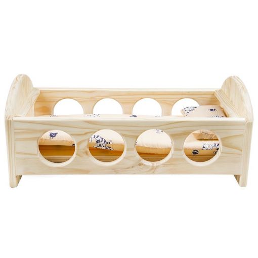 Wood - Doll Bed / Rocker (pine) with covered Mattress & Pillow