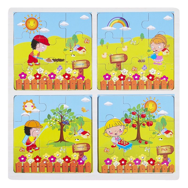 Frame Puzzle - Planting Flowers Story (4x9pc) - wood