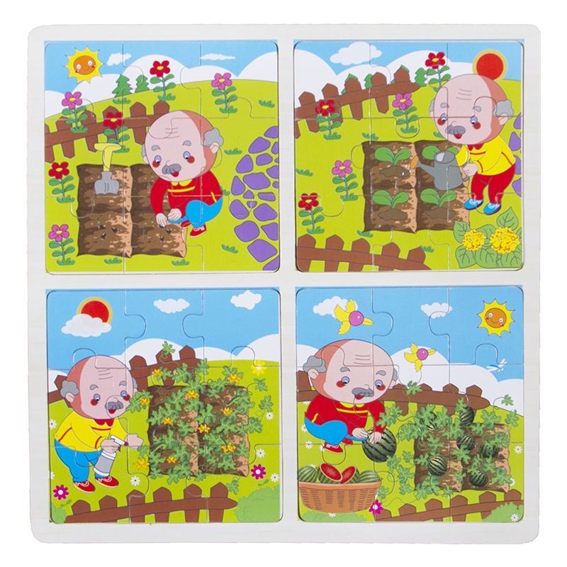 Frame Puzzle - Planting Watermelons Story (4x9pc) - wood