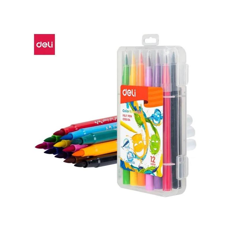 Koki - Felt Tip Markers (12pc) Brush Tip in Plastic Case - Deli